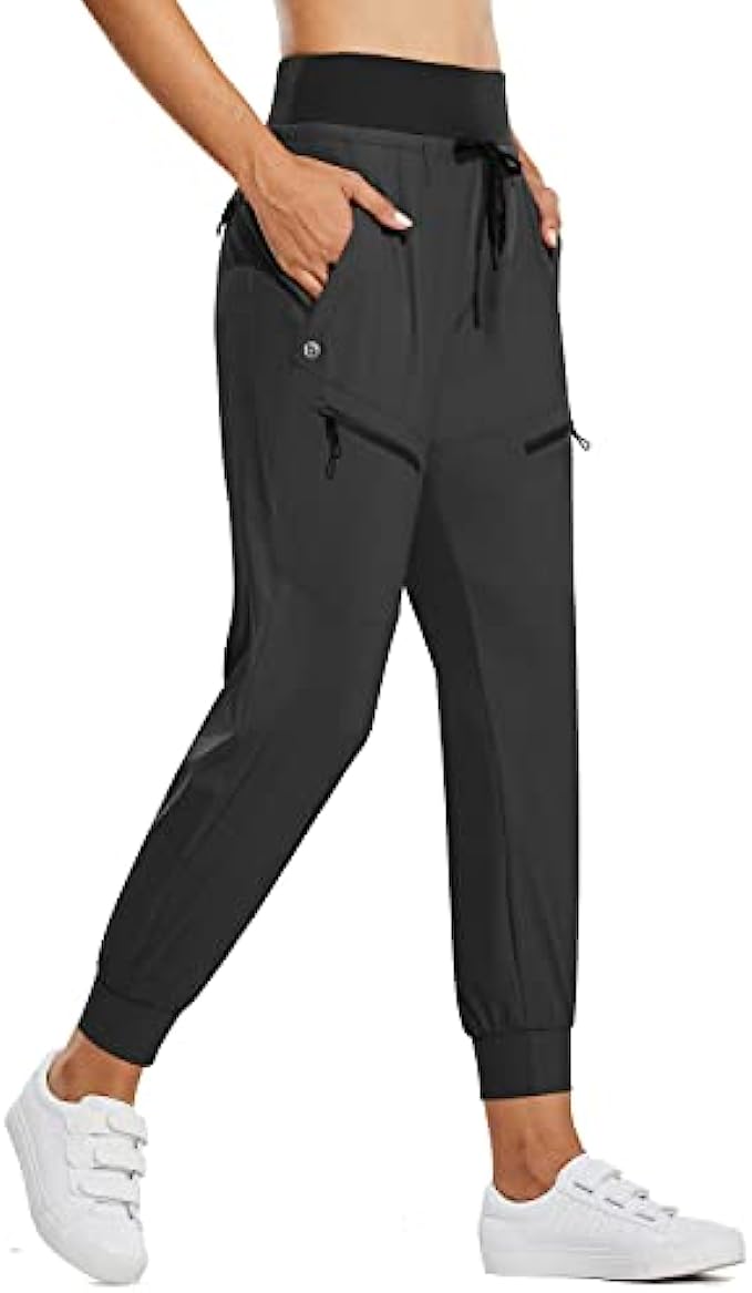 BALEAF Women's Lightweight Hiking Jogger Pants Camping Summer with Zipper Pockets High Waist Quick Dry