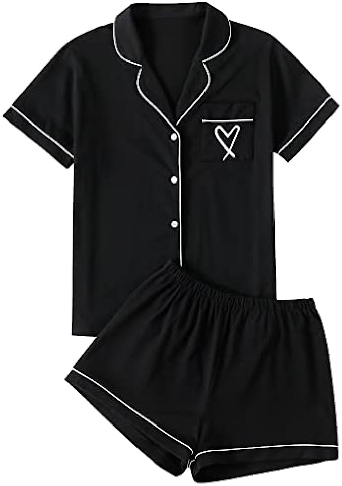 LYANER Women's Cotton Pajamas Set Button Short Sleeve Shirt with Shorts Sleepwear