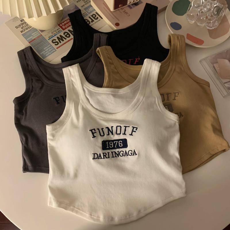 【限時特價】複古刺繡內搭弔帶帶胸墊背心夏季新款修身辣妹美背抹胸打底上衣女背心 無袖上衣 辣妹風  肩帶小07