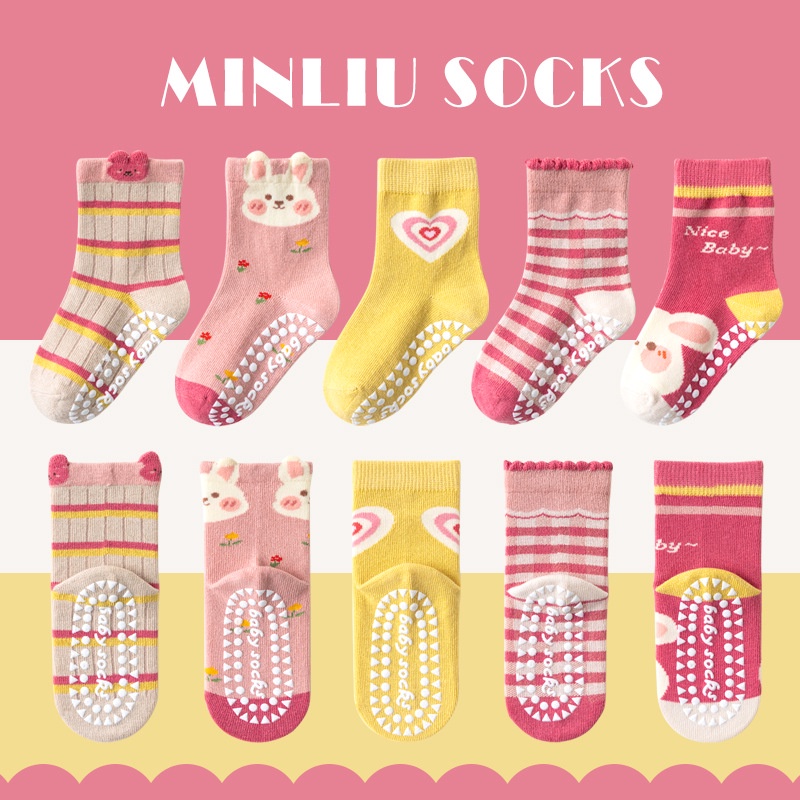 Girls Socks Non Slip Kids Socks Cotton Socks Medium Tube Socks Trampoline Socks Cotton Socks