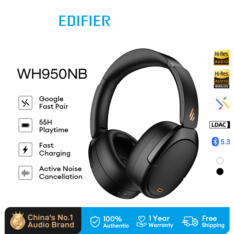 Edifier WH950NB Wireless Bluetooth Noise Cancelling Headphones Hi-Res Audio 4-Mic ENC Bluetooth V5.3 40mm Type-C Fast Charge Hybrid ANC Dual Device Connect  Noise Cancellation