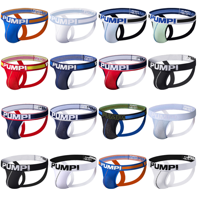 PUMP Sexy Jockstrap Men Underwear Mesh Soft Men Thongs G strings Low waist Gay Bikini Swimwear Sissy Hip lift Underpants
